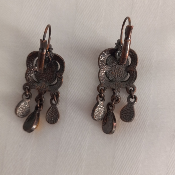 Vintage Orange Stone Brown Cubic Zirconia Dangle Earrings with Clasp Backing - Picture 7 of 12